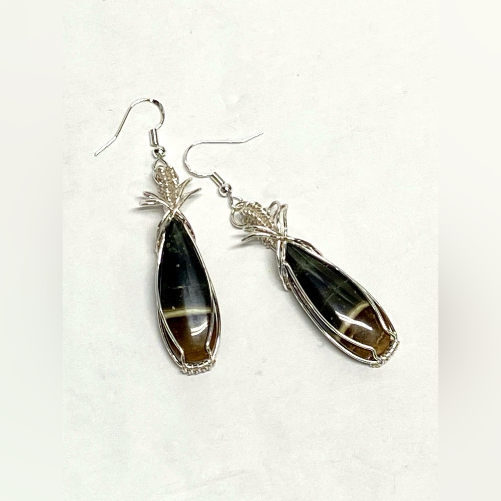 HANDCRAFTED polychrome Jasper Hand Wrapped Dangle Earrings, Artisan Jewelry Gift
